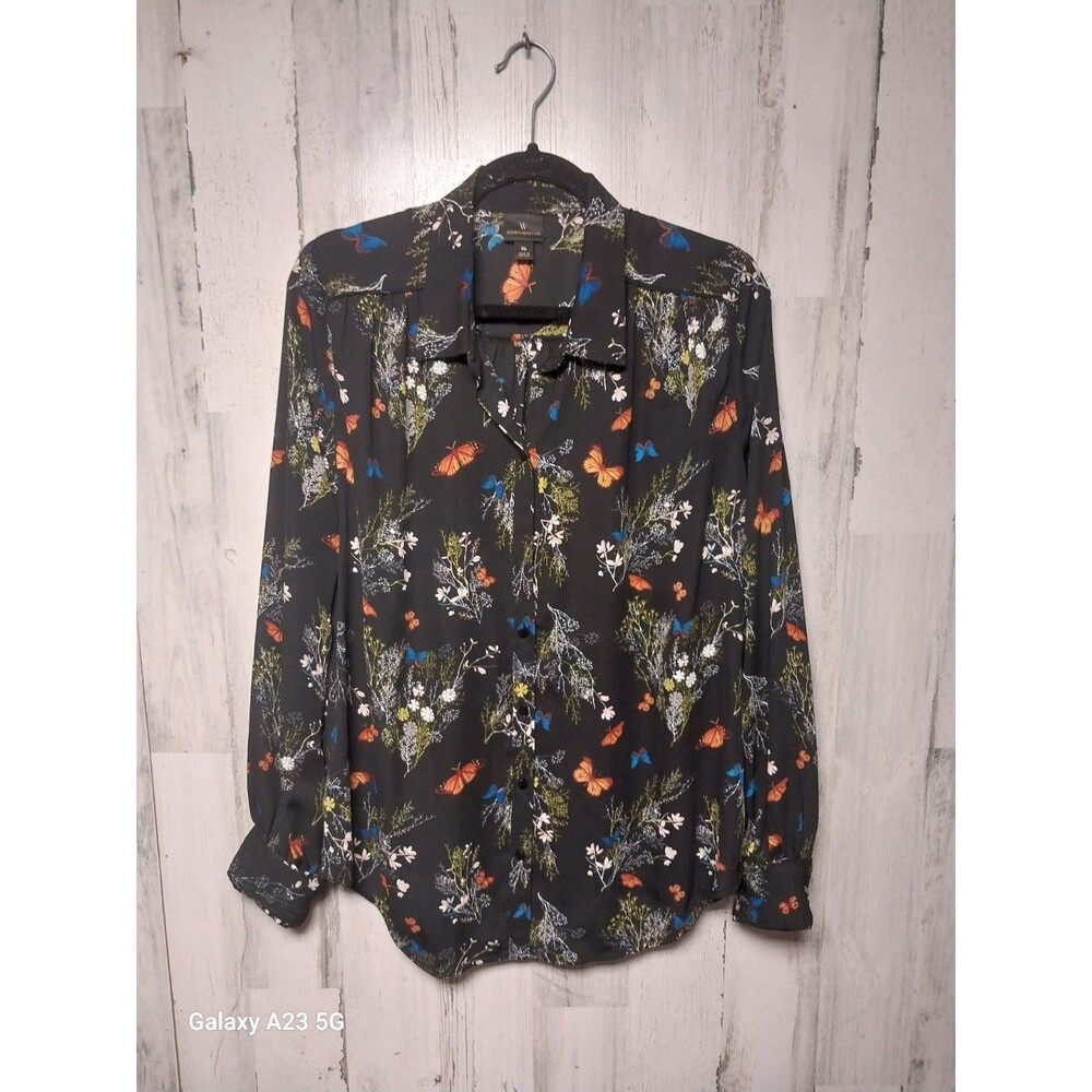 Women's WORTHINGTON Black Floral Long sleeve Blouse Size XL